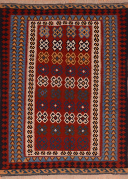 Afghan Kilim Blue Rectangle 4x6 ft Wool Carpet 110749