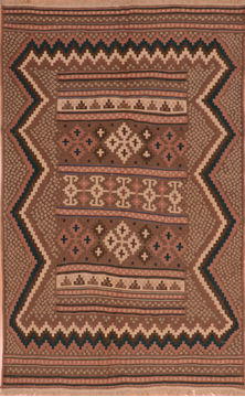 Afghan Kilim Beige Rectangle 5x8 ft Wool Carpet 110762