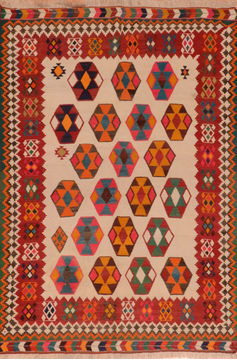Afghan Kilim Red Rectangle 5x7 ft Wool Carpet 110769