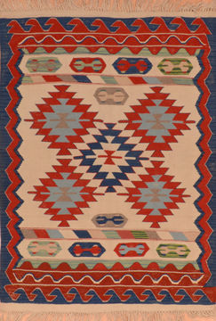 Afghan Kilim Blue Rectangle 4x6 ft Wool Carpet 110774
