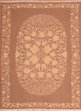 Romania Kilim Beige Rectangle 9x12 ft Wool Carpet 110803