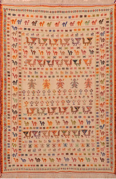 Afghan Kilim Beige Rectangle 5x7 ft Wool Carpet 110811