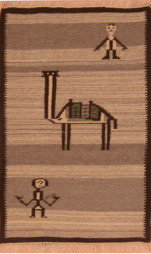 Romania Kilim Brown Rectangle 2x4 ft Wool Carpet 110812
