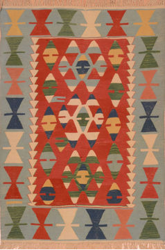 Afghan Kilim Blue Rectangle 4x6 ft Wool Carpet 110814