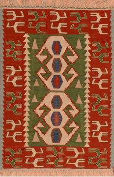 Kilim Red Flat Woven 3'7" X 5'0"  Area Rug 100-110817