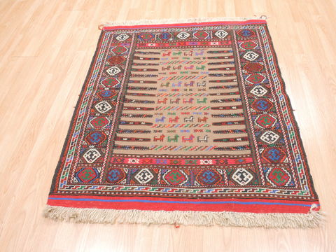 Kilim Red Square Flat Woven 38 X 44 Area Rug 100-110818 Image 1