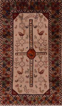 Afghan Baluch Beige Rectangle 4x6 ft Wool Carpet 110819