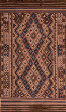 Afghan Kilim Brown Rectangle 8x11 ft Wool Carpet 110821