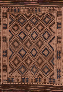Afghan Kilim Brown Rectangle 6x9 ft Wool Carpet 110826