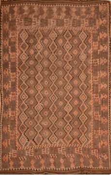 Afghan Kilim Brown Rectangle 10x14 ft Wool Carpet 110829