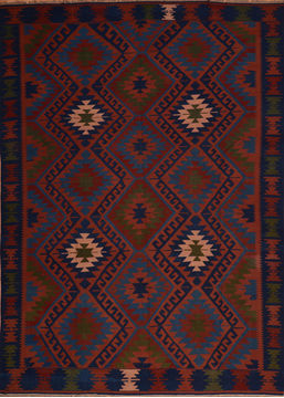 Pakistani Kilim Blue Rectangle 10x13 ft Wool Carpet 110830