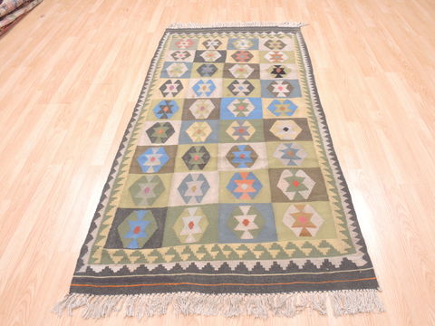 Kilim Green Runner Flat Woven 34 X 68 Area Rug 100-110844 Image 1