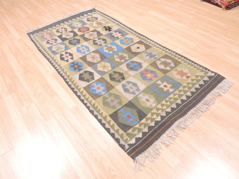 Kilim Green Runner Flat Woven 34 X 68 Area Rug 100-110844 Image 4