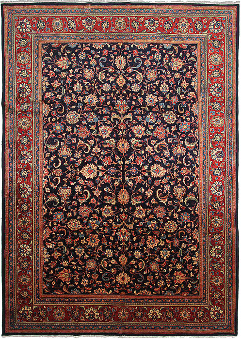 Persian Kashan Blue Rectangle 9x12 ft Wool Carpet 110849 | SKU 110849