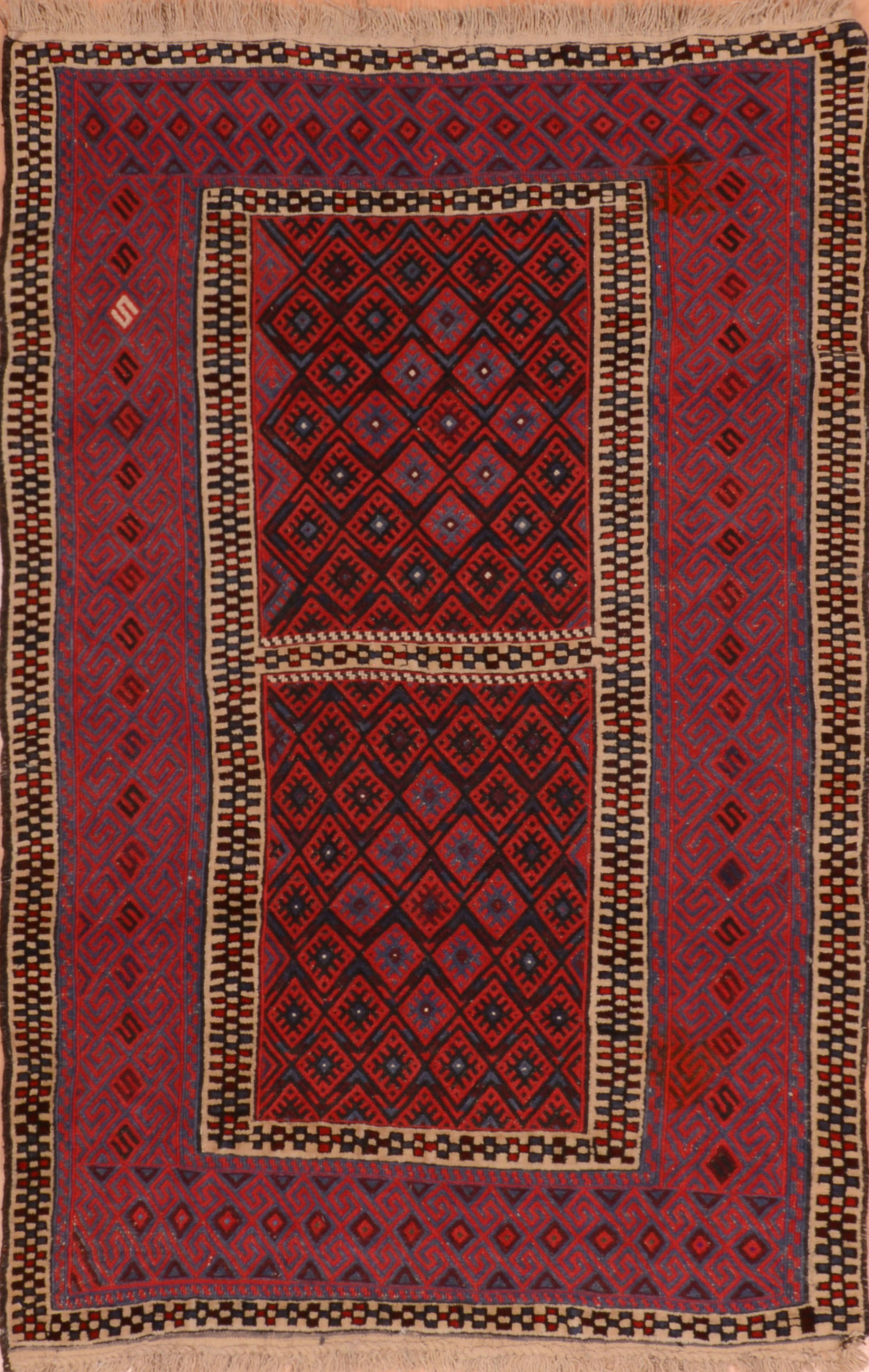 Afghan Kilim Red Rectangle 4x6 ft Wool Carpet 110878 | SKU 110878