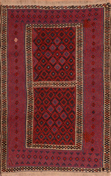Afghan Kilim Red Rectangle 4x6 ft Wool Carpet 110878