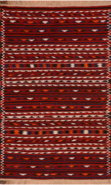 Afghan Kilim Red Rectangle 4x6 ft Wool Carpet 110879