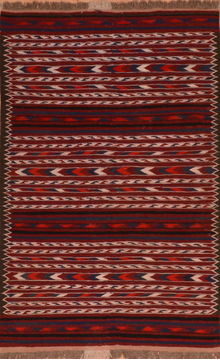 Afghan Kilim Red Rectangle 4x6 ft Wool Carpet 110882