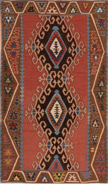 Afghan Kilim Brown Rectangle 4x6 ft Wool Carpet 110886