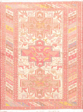 Afghan Kilim Red Rectangle 4x6 ft Wool Carpet 110888