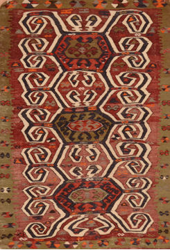 Afghan Kilim Green Rectangle 3x5 ft Wool Carpet 110890