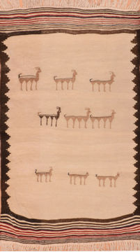 Afghan Kilim Beige Rectangle 3x5 ft Wool Carpet 110891