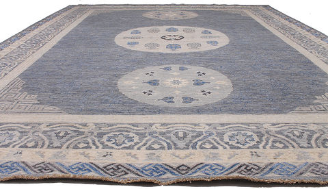 Modern Blue Hand Knotted 91 X 1111 Area Rug 254-110913 Image 5