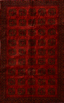 Afghan Khan Mohammadi Red Rectangle 5x8 ft Wool Carpet 110934