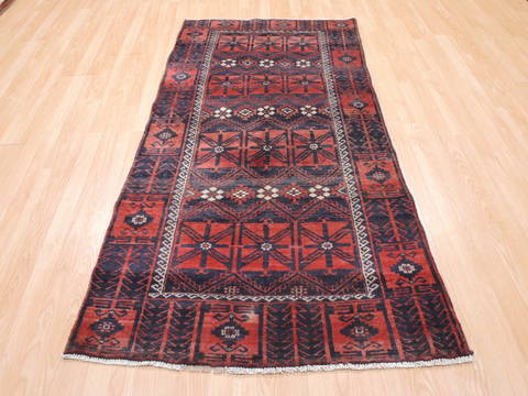 Baluch Red Runner Hand Knotted 35 X 611 Area Rug 134-111103 Image 1