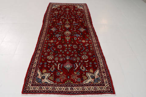 Hamedan Red Runner Hand Knotted 35 X 87 Area Rug 99-111266 Image 1