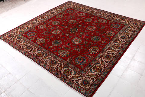Tabriz Red Square Hand Knotted 100 X 100  Area Rug 99-111366 Image 1