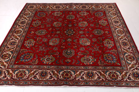Tabriz Red Square Hand Knotted 100 X 100  Area Rug 99-111366 Image 2