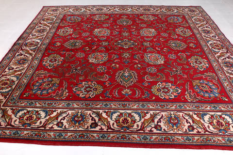 Tabriz Red Square Hand Knotted 100 X 100  Area Rug 99-111366 Image 4