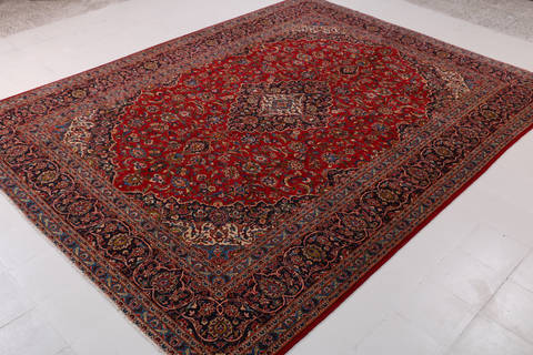 Kashan Red Hand Knotted 99 X 131 Area Rug 99-111401 Image 1