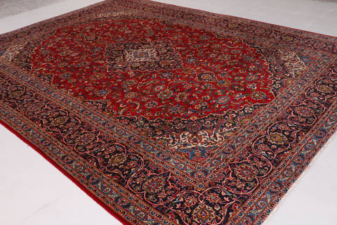 Kashan Red Hand Knotted 99 X 131 Area Rug 99-111401 Image 3