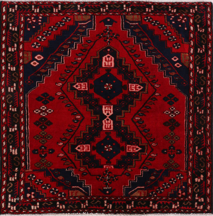 Hamedan Red Square Hand Knotted 48 X 410 Area Rug 99-111636 Image 0