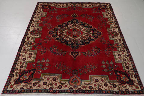 Tabriz Red Hand Knotted 79 X 101  Area Rug 99-111721 Image 1