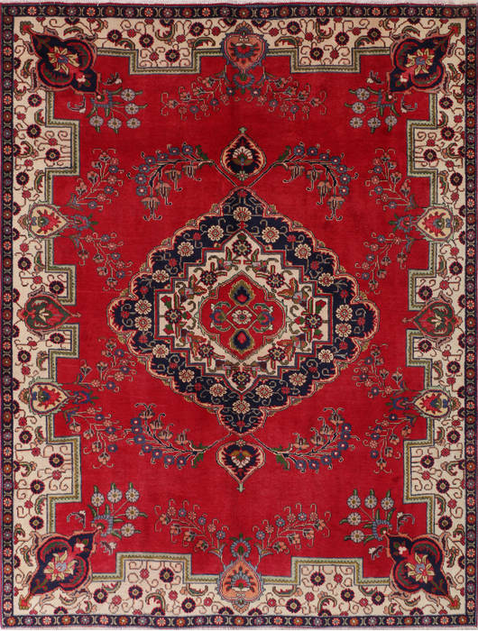 Tabriz Red Hand Knotted 79 X 101  Area Rug 99-111721 Image 0