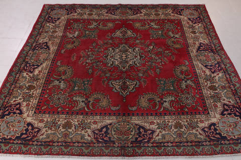 Tabriz Red Square Hand Knotted 104 X 104  Area Rug 99-111723 Image 1