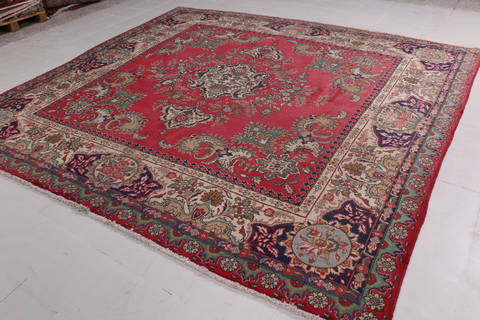 Tabriz Red Square Hand Knotted 104 X 104  Area Rug 99-111723 Image 3