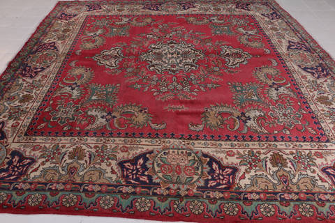 Tabriz Red Square Hand Knotted 104 X 104  Area Rug 99-111723 Image 4