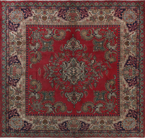 Tabriz Red Square Hand Knotted 104 X 104  Area Rug 99-111723 Image 0