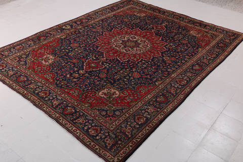 Tabriz Blue Hand Knotted 89 X 115  Area Rug 99-111724 Image 1