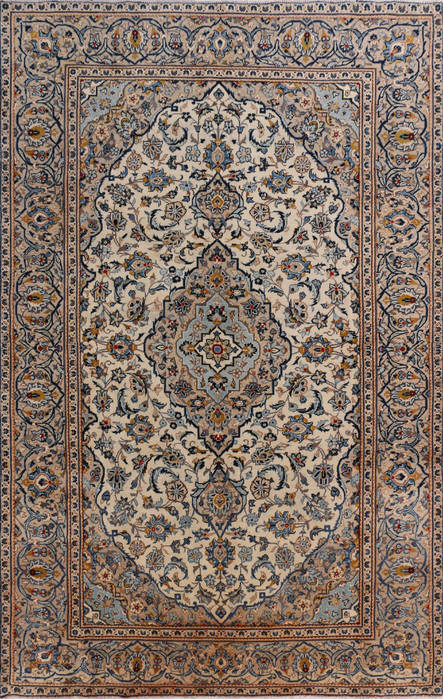 Kashan Beige Hand Knotted 63 X 911  Area Rug 99-111783 Image 0