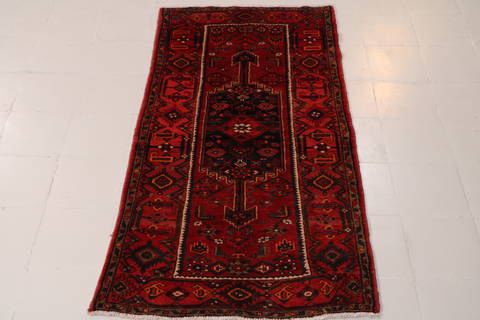 Hamedan Red Runner Hand Knotted 36 X 610 Area Rug 99-111793 Image 1