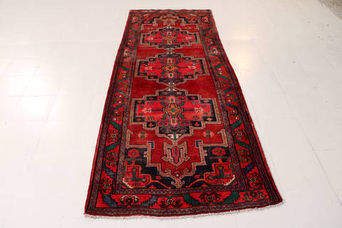 Hamedan Red Runner Hand Knotted 37 X 90 Area Rug 99-111797 Image 3