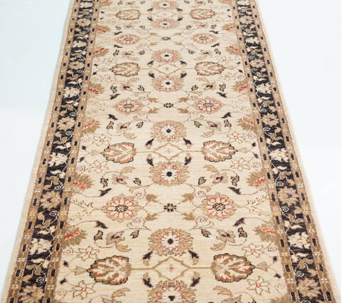 Chobi Beige Runner Hand Knotted 29 X 97  Area Rug 700-111959 Image 5