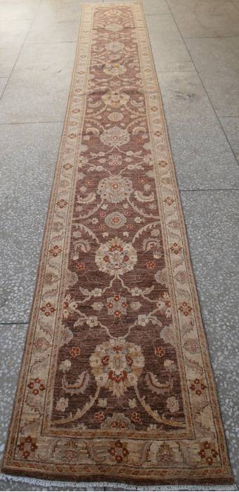 Chobi Brown Runner Hand Knotted 27 X 194  Area Rug 700-111962 Image 1