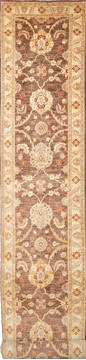 Chobi Brown Runner Hand Knotted 2'7" X 19'4"  Area Rug 700-111962