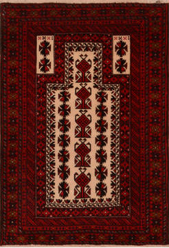 Baluch White Hand Knotted 2'8" X 3'11"  Area Rug 100-111984